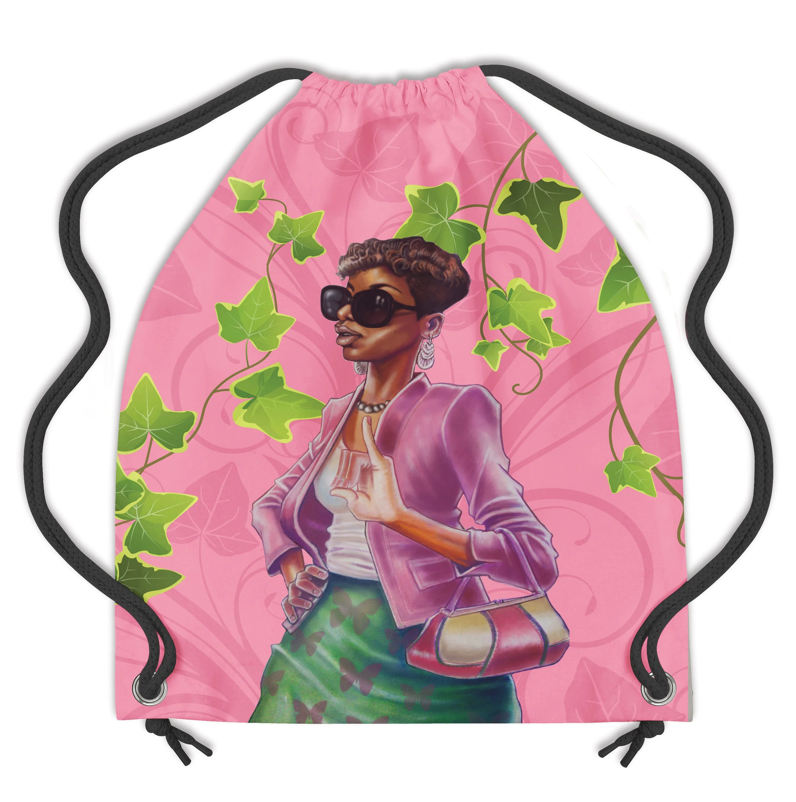 Pink and Green Drawsting Backpack - Image 2