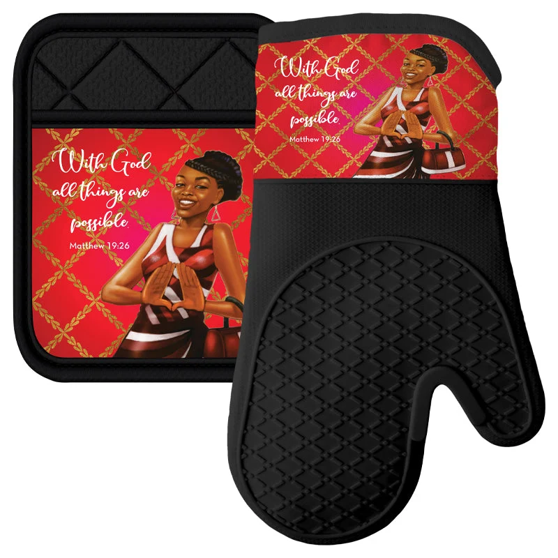 RED AND WHITE MITT/POT HOLDER SET