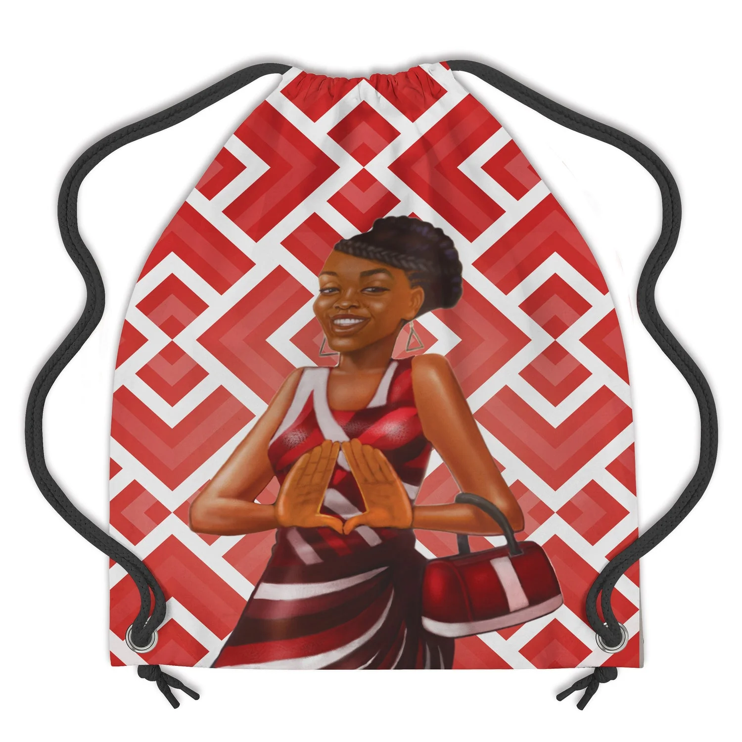 Red and White Drawstring Backpack - Image 2